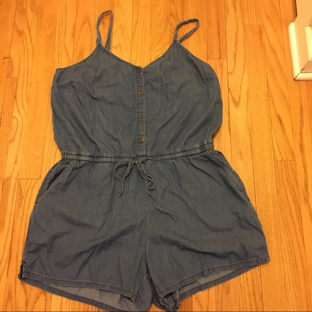 Old Navy Denim Button Down Romper with Tie
